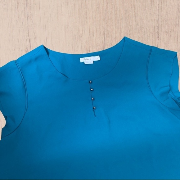 Womens short sleeve blouse ruffle blue medium Fluted Sleeve - Picture 6 of 8